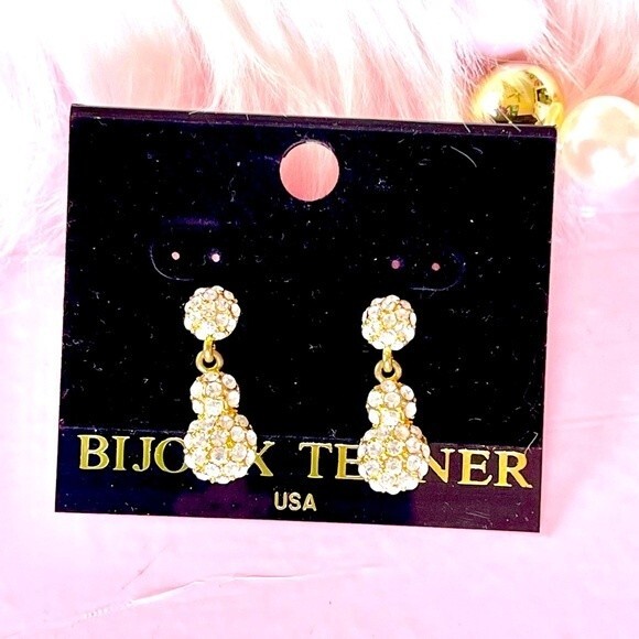 Bijoux Terner Women’s Vintage Clear Rhinestone Dangling Earrings - Picture 1 of 4